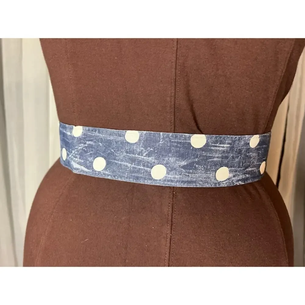 belt cloth covered vintage 1980s blue polka dot